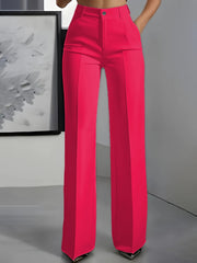 Damen Hochtaillierte Palazzo-Hose mit Bügelfalte und Eingrifftaschen Nord Taschen – Fuchsia