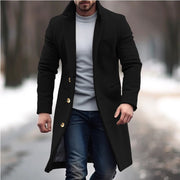Herren Langer taillierter Wollmantel mit Reverskragen und Pattentaschen Nord Taschen – N8 Schwarz