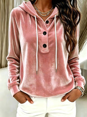 Damen Samt-Hoodie mit Knopfleiste, Kapuze und weichem Fleece-Finish Nord Taschen – Rosa