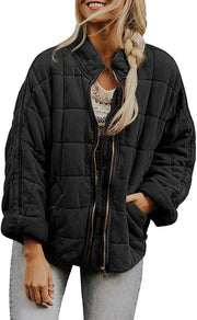Damen Oversize Steppjacke mit Reißverschluss und Eingrifftaschen Nord Taschen – Schwarz