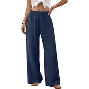 Damen Palazzo-Loungehose mit hohem Smokbund und weitem Bein Nord Taschen – Navyblau