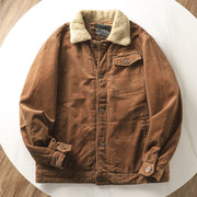 Herren gefütterte Cordjacke mit Teddykragen und Knopfleiste – Kaffeebraun