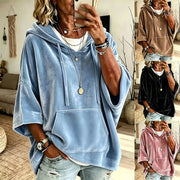 Damen Oversize Samt-Hoodie mit halblangen Ärmeln und Kängurutasche Nord Taschen – Keine Farbangabe
