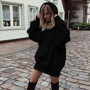 Damen Oversize Kapuzenkleid mit Kängurutasche Nord Taschen – Schwarz - 24‑Std.-Versand