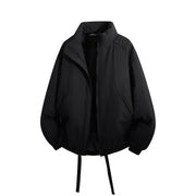 Herren Übergroße Windbreaker-Bomberjacke mit Kordelzug und Stehkragen Nord Taschen – Schwarz