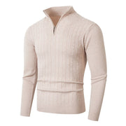 Herren Pullover mit Kabelstrickmuster und Stehkragen – Creme Weiß