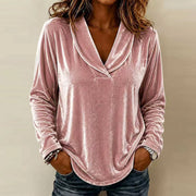 Damen Samt-Longsleeve mit tiefem V-Ausschnitt und lässigem Saum Nord Taschen – Rosa