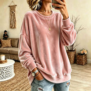 Damen Oversize-Samtpullover mit weitem Schnitt und geripptem Saum Nord Taschen – Rosa