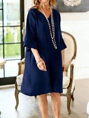 Damen Freizeitkleid Mit Rüschen – Hüftlang Lockeres Sommer Outfit – Dunkelblau