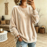 Damen Oversize-Samtpullover mit weitem Schnitt und geripptem Saum Nord Taschen – Apricot