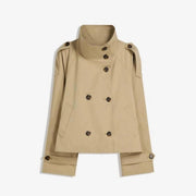 Damen Kurz geschnittener Trench‑Cape mit abnehmbaren Ärmeln, Stehkragen und Doppelreiher Nord Taschen – Khaki