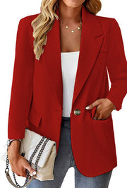 Damen Longline-Blazer im Oversize-Stil mit markantem Revers, Metallknopf und Pattentaschen Nord Taschen – Rot