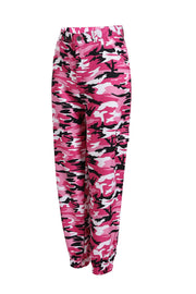 Damen Cargo-Jogginghose mit Camouflage-Muster und elastischen Bündchen Nord Taschen – Fuchsia