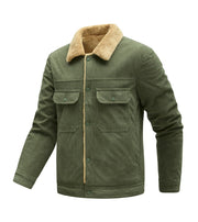 Herren Langarmjacke mit Knöpfen und Taschen – Olivgrün (Militärgrün)