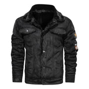 Herren Jeansjacke mit Teddyfutter und Druckknopfleiste – Schwarz 821