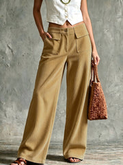 Damen Weite Cord-Palazzohose mit hoher Taille und aufgesetzten Pattentaschen Nord Taschen – Khaki (Kord)