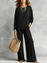 Damen Loungewear-Set mit weitem Bund und Oversize-Langarmshirt Nord Taschen – Schwarz