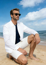 Herren Leichte Overshirt-Jacke mit Druckknopffront und Hemdkragen Nord Taschen – Weiß