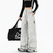 Damen Weite Utility-Cargohose mit elastischem Bund und Reißverschlusstaschen Nord Taschen – Weißgrau