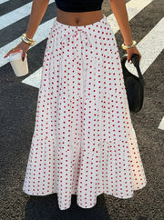 Damen Gestufter Maxirock mit elastischem Bund und Polka-Dot-Muster Nord Taschen – Weiß + Rosa