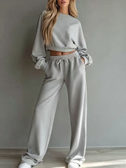Damen Weiches Lounge-Set mit kurzem Sweatshirt und weiter Jogginghose Nord Taschen – Hellgrau