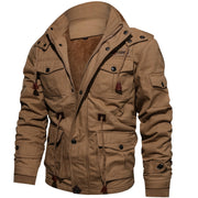 Herren gefütterte Utility-Feldjacke mit Kordelzug und Taschen – Khaki 9933