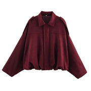 Damen Oversize Cropped Veloursblouson mit Tunnelzug-Bund und Schulterpatten Nord Taschen – Dunkelrot