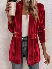 Damen Samt-Longblazer mit Schalkragen und Zierknopfleiste Nord Taschen – Rot