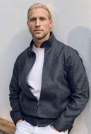 Herren Leichte Harrington-Jacke mit Stehkragen und Reißverschluss Nord Taschen – Dunkelgrau