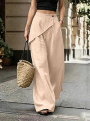 Damen Leichte Leinenhose mit Wickel-Front und weitem Bein Nord Taschen – Apricot