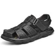 Herren Ledersandalen mit verstellbarem Klettverschluss und rutschfester Sohle – Schwarz