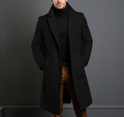 Herren Langer taillierter Wollmantel mit Reverskragen und Pattentaschen Nord Taschen – N6 Schwarz