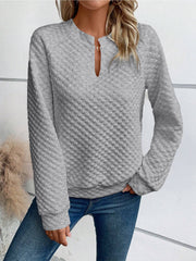 Damen Gesteppter Kuschel-Pullover mit Schlitzkragen Nord Taschen – Hellgrau – Versand am selben Tag