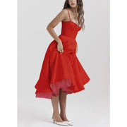 YLIANA | Romantisches Sommer Midi Kleid – Rot