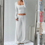 Damen Gestreifter Lounge-Zweiteiler mit weitem Bein und Cropped Langarmtop Nord Taschen – Gewicht: S 430 g – XXL 500 g