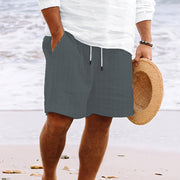 Niklas | Herren Gestreifte Kordelzug Locker sitzende Strandshorts – Grau