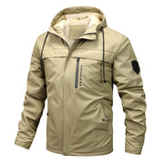 Herren winddichte Softshelljacke mit verstellbarer Kapuze und Innenfutter – Khaki