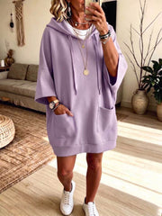 Damen Oversize Hoodie-Kleid mit Kängurutaschen und halblangen Ärmeln Nord Taschen – Violett