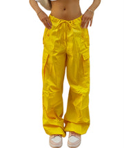 Damen Weite Cargo-Hose aus leichtem Funktionsstoff mit Tunnelzug und Pattentaschen Nord Taschen – Gelb