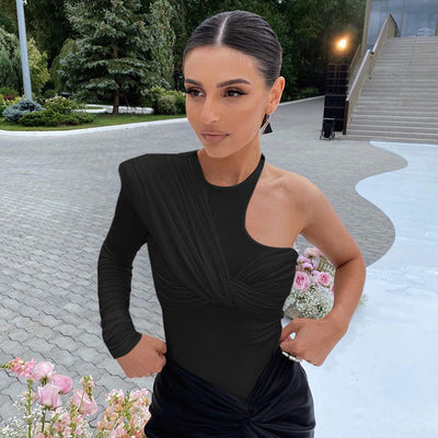 Stilvoller Damen Langarm-Bodysuit mit Drapé-Effekt & figurbetontem Schnitt – Mira