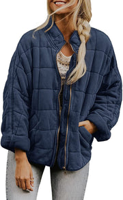 Damen Oversize Steppjacke mit Reißverschluss und Eingrifftaschen Nord Taschen – Navyblau