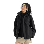Damen Leichte wasserdichte Parka-Kapuzenjacke mit versiegelten Nähten und Kordelzug Nord Taschen – Schwarz