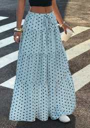 Damen Gestufter Maxirock mit elastischem Bund und Polka-Dot-Muster Nord Taschen – Himmelblau