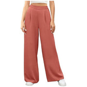 Damen hochtaillierte weite Palazzo-Hose mit Strukturstoff Nord Taschen – Wassermelonenrot