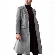 Herren Eleganter langer Wollmixmantel mit schlanker Silhouette und klassischem Revers Nord Taschen – Grau