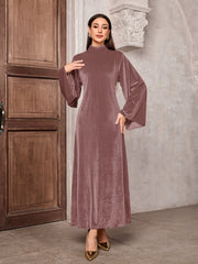 Damen Maxikleid aus Samt mit Stehkragen und Glockenärmeln Nord Taschen – Lotusrosa