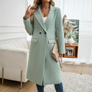 Damen Eleganter Wollmantel mit tailliertem Schnitt und Reverskragen Nord Taschen – Erbsengrün