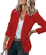 Damen Leichter Longblazer mit gerafften 3/4-Ärmeln und aufgesetzten Taschen Nord Taschen – Rot