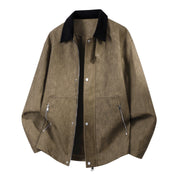 Herren Oversize-Harringtonjacke mit Cordkragen und Zwei-Wege-Reißverschluss – Karamell