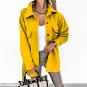 Damen Oversize-Hemdenjacke mit aufgesetzten Klappentaschen Nord Taschen – Gelb